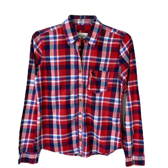Girls Abercrombie Red Plaid Button Front Shirt Size XL - Picture 1 of 7